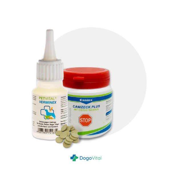 Canina Set proti klopom - Verminex kapljice in Canizeck Plus tablete